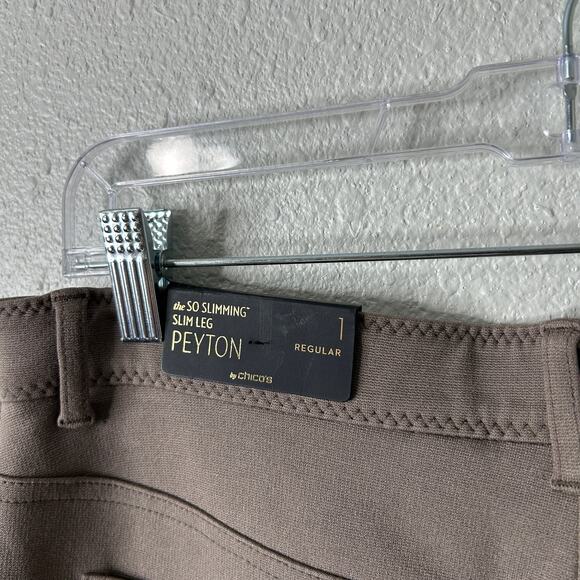 Chicos Peyton Slim Leg Pant Women Medium Taupe NWOT Dress Ponte Stretch Career - Picture 6 of 10